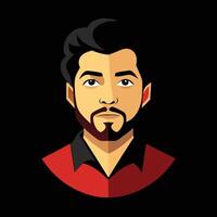 un hombre con un barba y rojo camisa vector