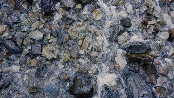 water vloeiende over- rotsen in berg rivier- video