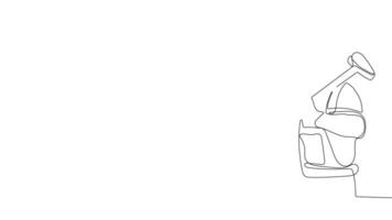 One-line art showing an architect leading a team through a discussion of blueprints at a job site. video