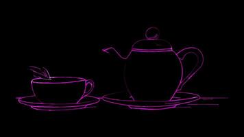 Neon frame effect, Kettle For preparing hot beverages on black background video