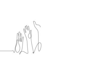 mãos acima e braço levantando contínuo 1 linha desenhando 4k animação video