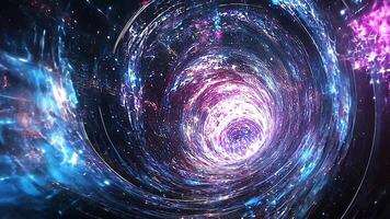 beschwingt Galaxis Spiral- ähnlich ein Wurmloch, präsentieren das fesselnd Energie und Gravitation ziehen von ein kosmisch Phänomen im das Universum video