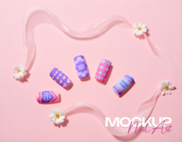 hand nail art mockup with pink background psd