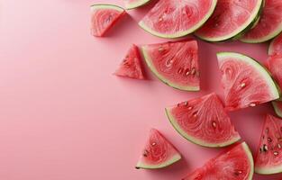 Slices of Watermelon on a Pink Background photo