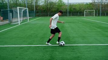 tiener- voetbal speler loopt langs de Amerikaans voetbal toonhoogte video