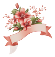 Floral arrangement with decorative ribbon png