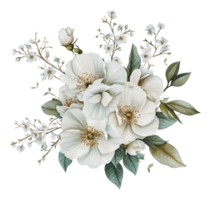 skön vit blommig arrangemang med löv png
