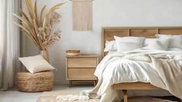 Cozy Minimalist Bedroom Interior with Wooden Furniture and Neutral Tones video