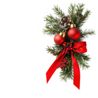 Noël cloches avec rouge ruban et sapin arbre décor isoler sur transparent Contexte png