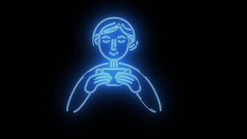 icon for drinking using a cup with a neon effect that lights up blue video