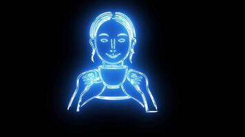 icon for drinking using a cup with a neon effect that lights up blue video