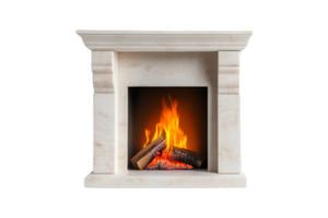 elegante branco lareira com chamas isolado fundo moderno casa decoração frente Visão acolhedor conceito png
