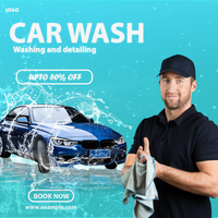 Car wash ad with a man holding a car wash sign psd
