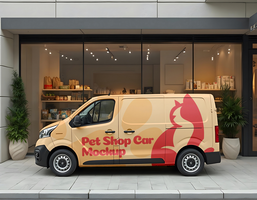 official car branding pet shop store mockup psd