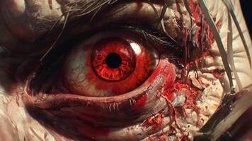 le yeux de un infecté Humain étant sont tournant dans le yeux de une zombi video