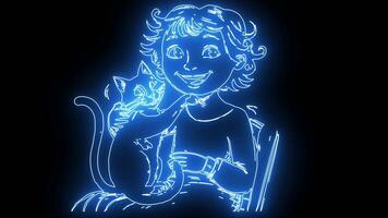 ícone jogando com uma gato com uma néon efeito este luzes acima azul video