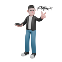3d Kameramann Charakter Abbildung.a Kameramann steht mit seine links Hand zeigen beim ein Drohne und seine richtig Hand halten ein Fernbedienung. Karikatur Design Stil png