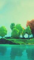 colorful cartoon forest at sunset video