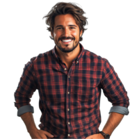 une homme dans une plaid chemise et jeans png