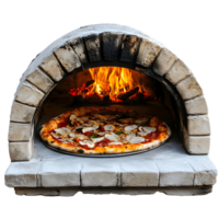 A pizza is being cooked in a brick oven png