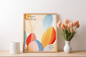 Wooden Frame Mockup On Table psd