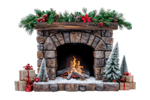 acolhedor Natal lareira decorado com guirlandas e presentes, capturando a calor e espírito do a feriado temporada. png