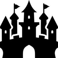 majestuoso castillo silueta ilustración con bandera torres vector