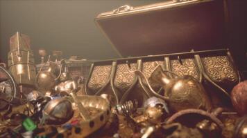 Golden treasures hidden in a secret dungeon surrounded by ancient relics video
