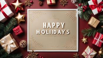 Happy Holidays Greeting with Christmas Decorations photo