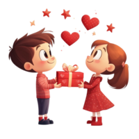 desenho animado Garoto e menina dando cada de outros uma presente em dia dos namorados dia png