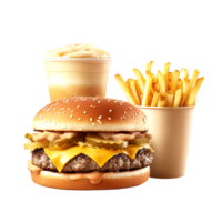 ein Hamburger, Fritten, und ein trinken auf ein transparent Hintergrund png