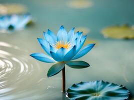 azul loto flor floreciente en tranquilo agua ajuste con suave atención fondoazul loto flor floreciente en tranquilo agua ajuste con suave atención antecedentes. foto