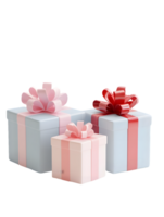 três festivo presente caixas dentro pastel tons com colorida arcos e fitas criando uma alegre atmosfera para especial ocasiões e celebrações. png
