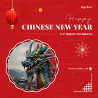 Chinese New Year Greeting post background Social Media Post template Design psd