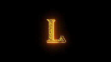 alfabet l gouden tekst animatie. alfabet brieven luxe glimmend video
