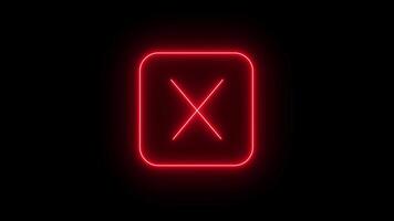 Neon cross mark icon on black background video
