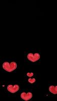 Happy valentine day congratulation with red 3d heart shapes flying with black portrait background video