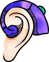 Hearing aid hand drawn watercolor illustration vector