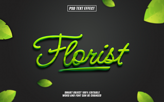 florista texto efeito com folhas em Sombrio fundo. psd