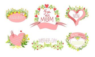 Mothers Day Elegant Card Templates Set, Holiday Design Element with Blooming Flowers Can Be Used for Greeting Card, Invitation, Poster, Banner Illustration vector