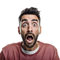 schockiert Mann mit breit Augen und öffnen Mund, isoliert auf transparent png