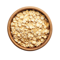 A bowl of oat flakes on a transparent background ready for breakfast or baking, Oat flakes in bowl on transparent background png