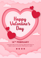 Valentines day template with realistic heart concept for flyer poster psd