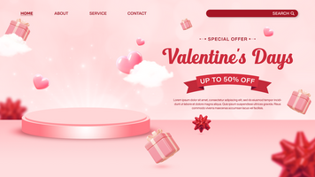 Valentines day sale banner background landing page template with product display psd