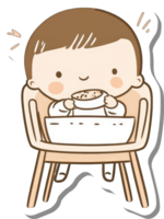 contento bebé comiendo comida en alto silla png
