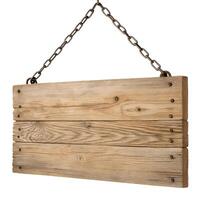 hanging Wooden sign isolated on white background. photo