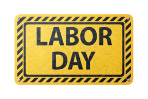 Labor Day celebration sign in bright yellow png