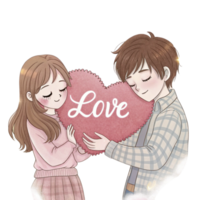 uma casal segurando uma coração em forma travesseiro com a palavra amor png