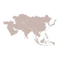 Detailed brown map of Asia on a white background. Features clear country borders, including nations like China, India, Japan, Indonesia, Saudi Arabia, Thailand, and the Philippines. vector