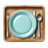 de madera bandeja con verde azulado plato y cubiertos png